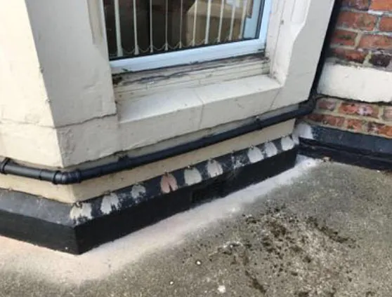 Damp brickwork before treatment